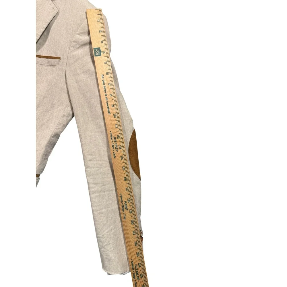 Zara Man Blazer 36 Beige Elbow Patches Denim Couture Academia Preppy Linen Blend